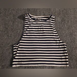 Aerie Dark Blue and White Striped Crop Top